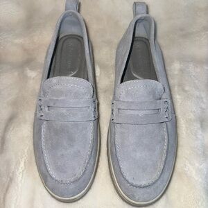 Anne Klein Flex Light Blue Gray Suede Slip On Sneakers
